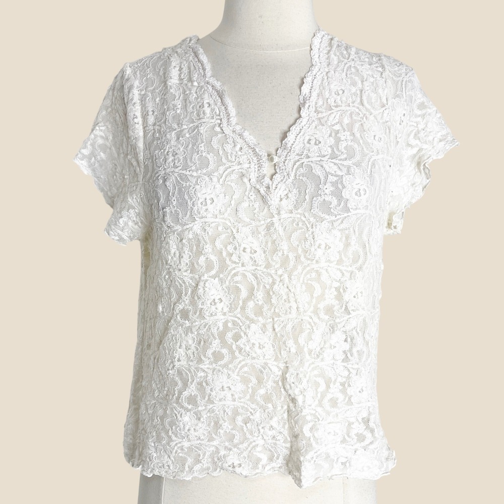 Intimate Moods Vintage Ivory Coquette Floral Lace Top Large Cottagecore 90s Y2K